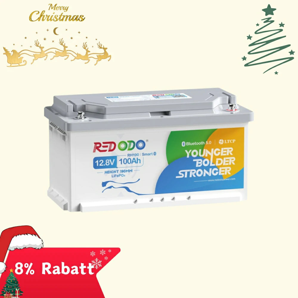 【Nur €194.14】0% MwSt.- Redodo LiFePO4 12V 100Ah H190 Untersitz Lithium Batterie mit Bluetooth für Wohnmobil redodopower-de