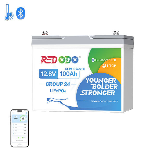 【Nur €309,99】Redodo 12V100Ah Gruppe24 Lithium Batterie mit Bluetooth redodopower-de