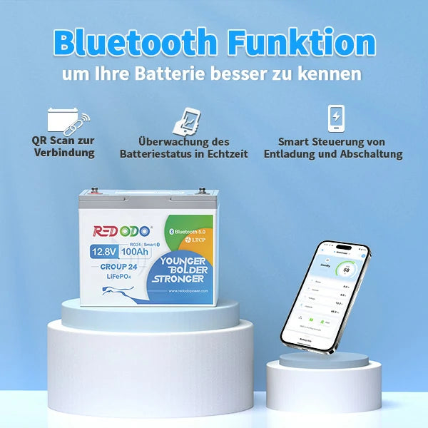 Redodo 12V100Ah Gruppe24 Lithium Batterie mit Bluetooth redodopower-de
