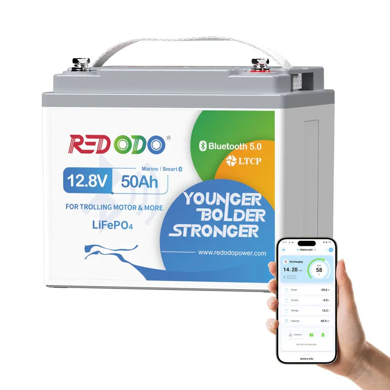 Redodo 12V 50Ah Bluetooth Lithium LiFePO4 Batterie für Bootsmotoren redodopower-de