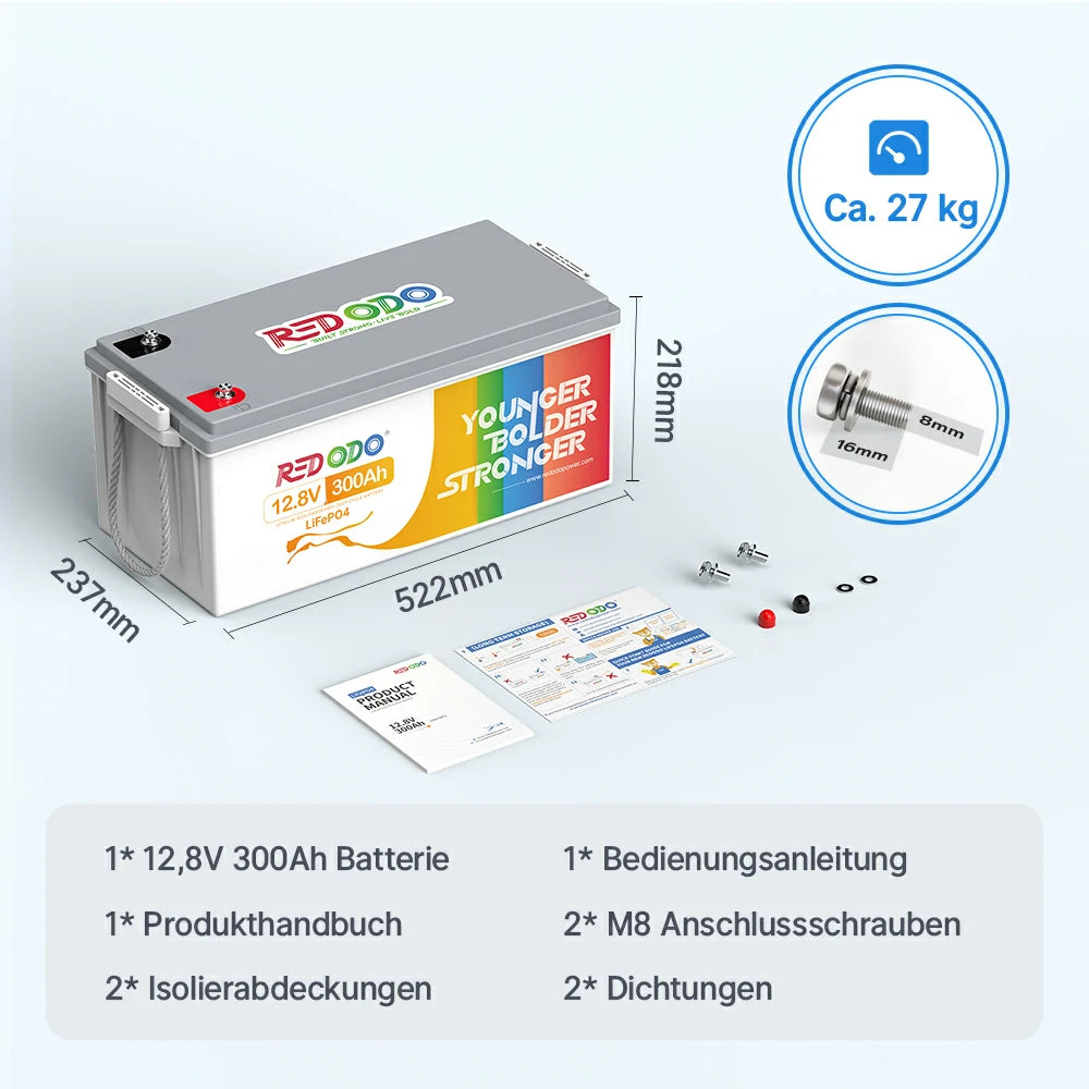 Redodo LifEPO4 12V 300AH Batterie de lithium à cycle profond | 3,84kwh et 2,56 kW