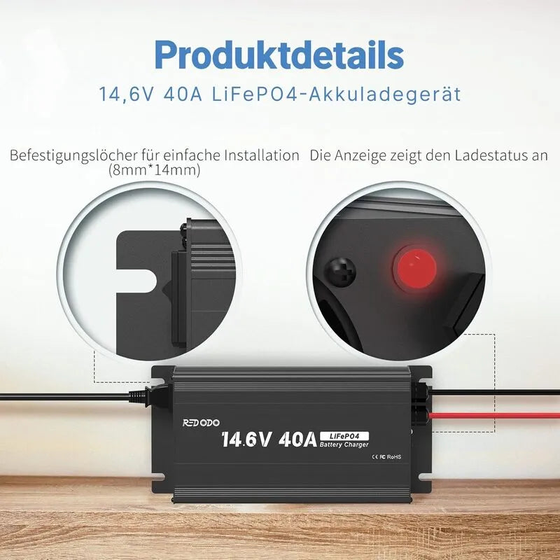 【Nur €189.99】Redodo 14,6V 40A LiFePO4 Lithium Batterieladegerät redodopower-de