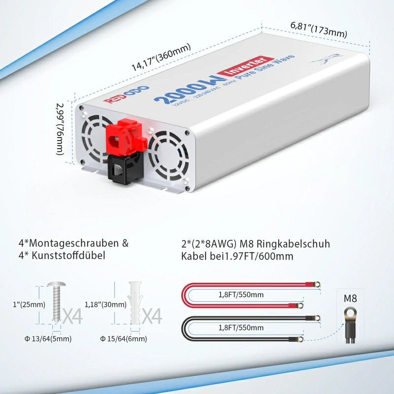 Redodo 2000W Reiner Sinus Wechselrichter Mit LCD Monitor redodopower-de