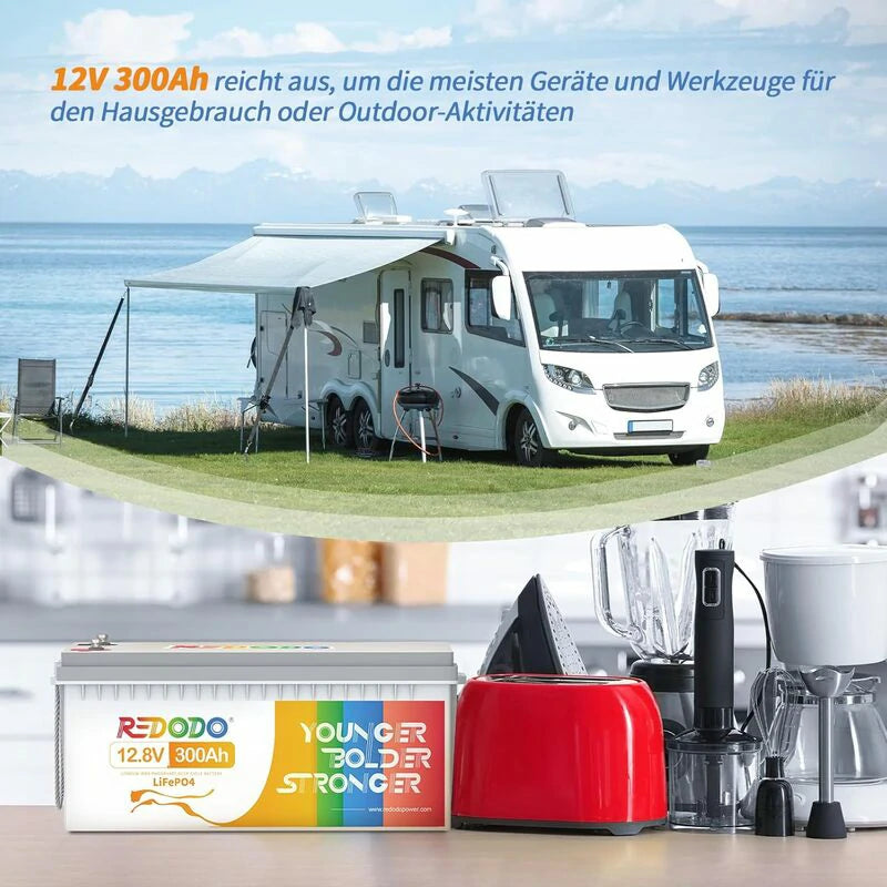 Redodo LiFePO4 12V 300Ah Tiefzyklus Lithium ionen akku | 3,84kWh & 2,56kW redodopower-de