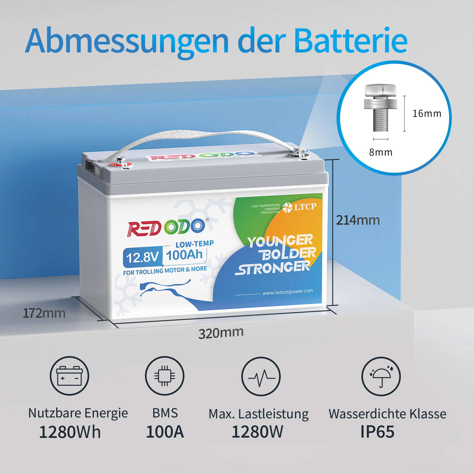 Redodo 24V 100Ah LiFePO4 Batterie, mit Max. 2560W Leistung, perfekter  Ersatz für AGM Batterie, 4000-15000 Tiefzyklus, 10 Jahre Lebensdauer,  perfekt für Wohnmobil, Solar, Off-Grid, Marine